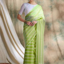 HERE&NOW Striped Printed Zari Fusion Saree-image-86