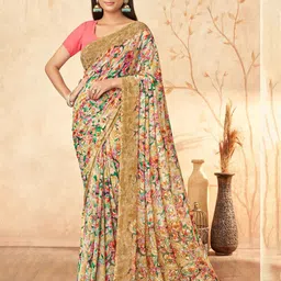 Reboot Fashions Floral Printed Pure Georgette Saree-image-48
