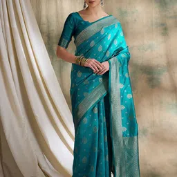 HERE&NOW Embellished Beads and Stones Fusion Banarasi Saree-picture-35