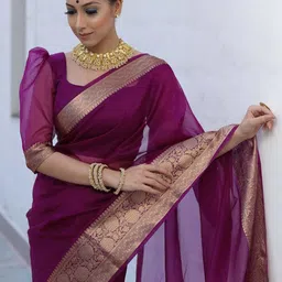 DIVASTRI Zari Organza Kanjeevaram Saree-image-95