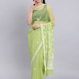 Seva Chikan Floral Embroidered Lucknowi Chikankari Saree-image-24