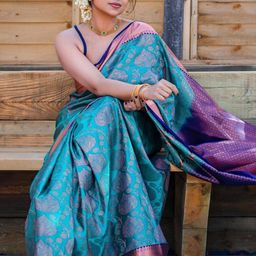 LIMDO Floral Woven Design Zari Pure Silk Kanjeevaram Saree-image-36