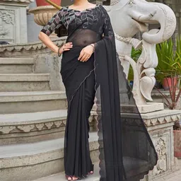 SANJANA SILK Embellished Pure Georgette Saree-image-12