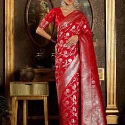 Sangria Floral Woven Design Zari Detail Banarasi Saree-image-102