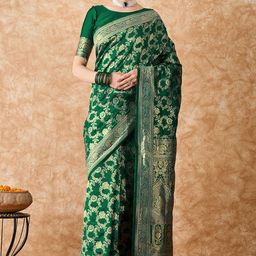 HERE&NOW Woven Design Zari Fusion Banarasi Saree-image-24