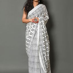 BUTA BUTI Black & White Geometric Printed Pure Cotton Saree-picture-30
