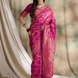 HERE&NOW Embellished Zari Silk Blend Fusion Banarasi Saree-image-88