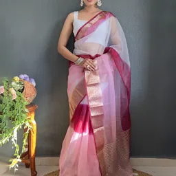 Mitera Ombre Zari Organza Leheriya Saree-image-34