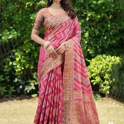 GAJARAI Leheriya Zari Organza Banarasi Saree-picture-30
