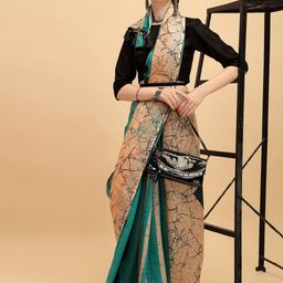 Sangria Beige & Blue Tie and Dye Pure Linen Saree-image-59