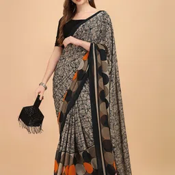 Sangria Black & Beige Pure Georgette Saree-picture-15