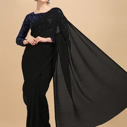 Sangria Black Blooming Pure Georgette Pleated Saree-picture-41