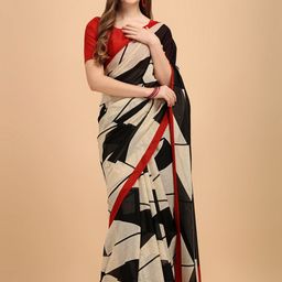 Sangria Beige & Black Printed Saree-image-28