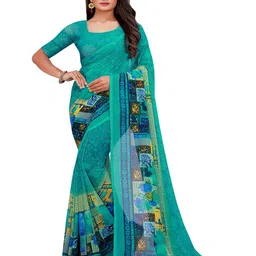 SAADHVI Sea Green & Blue Pure Georgette Printed Saree-picture-37