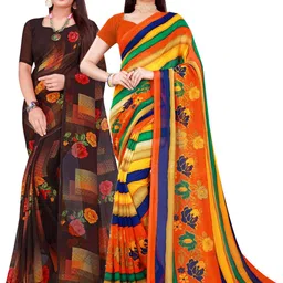SAADHVI Black & Multicoloured Striped Pack of 2 Pure Georgette Saree-picture-43