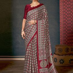 Saree mall Maroon & White Ajrak Block Printed Sarees-38