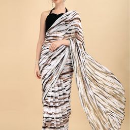 Sangria White & Black Striped  Tie and Dye Saree With Blouse Piece-image-37
