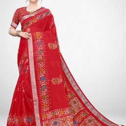 KALINI Maroon & Cream-Coloured Floral Art Silk Saree-image-94