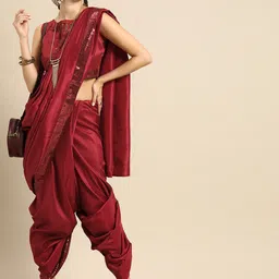 Sangria Maroon Sequinned Border Silk Blend Saree-9
