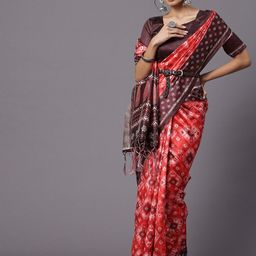 Mitera Maroon & Peach-Coloured Silk Blend Ikat Saree-image-7