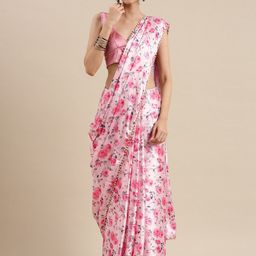 AVANSHEE Pink & Grey Floral Beads and Stones Satin Saree-51
