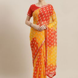 KALINI Women Orange Ethnic Motifs Printed Saree-image-89
