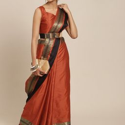 KALINI Rust Orange & Black Zari Art Silk Uppada Saree-image-78