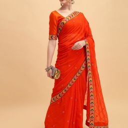 Sangria Women Orange Pure Georgette Heavy Border Celebrity Saree-picture-13