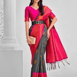 Sangria Ethnic Motifs Woven Design Zari Saree-image-31