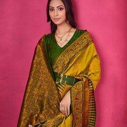 Sangria Ethnic Motifs Woven Design Zari Saree-image-28
