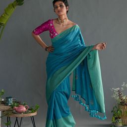 Suta Turquoise Blue Ethnic Motifs Printed Pure Cotton Saree-image-57
