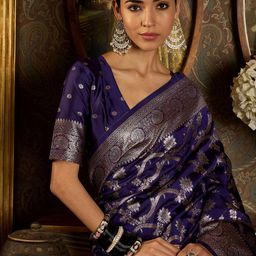 Sangria Ethnic Motifs Woven Design Banarasi Saree With Blouse Piece-image-70