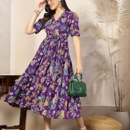Women Fit and Flare Blue Midi/Calf Length Dress-image-13