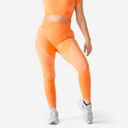 domyos Women Gym Leggings Seamless High Waist with Phone Pocket - Orange-picture-8