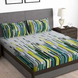 Story@home Grey & Green 180 TC Queen Bedsheet with 2 Pillow Covers-image-23