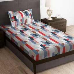 Story@home Grey & Red Abstract Microfiber 180 TC Single Bedsheet With 1 Pillow Cover-24