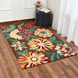 PRESTO Brown & Teal Green Floral HandTufted  Woollen Rectangular Carpets-4