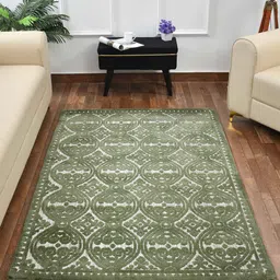 PRESTO Green Ethnic Motifs Printed Durable No Shredding Rectangular Carpet image 1