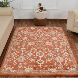 PRESTO Orange & Beige Traditional Printed No Shredding Rectangular Carpet image 1