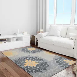 PRESTO Grey & Orange Floral Printed Anti Skid Carpet-6