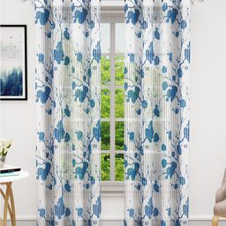 Bedspun Cosmo Blue & White 2 Pieces Floral Sheer Door Curtains-image-80
