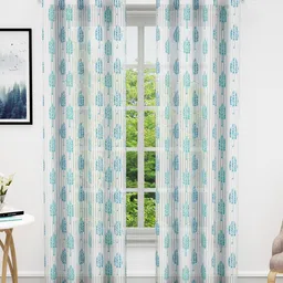 Bedspun Cosmo White & Blue 2 Pieces Floral Sheer Door Curtains-48