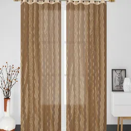 Aura Camel Brown 2 Pieces Sheer Window Curtains-11