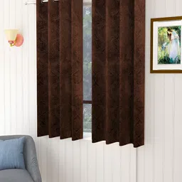 Aura Coffee Brown 2 Pieces Self Design Velvet Room Darkening Window Curtains-image-16