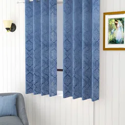 Aura Blue 2 Pieces Self Design Room Darkening Window Curtains-image-43