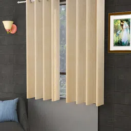 Aura Cream-Coloured 2 Pieces Self Design Velvet Room Darkening  Window Curtains-26