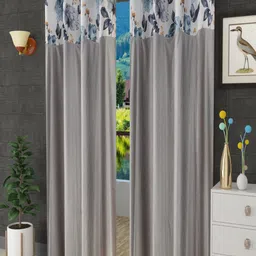 Homefab India Grey & White Set of 2 Floral Door Curtain-12