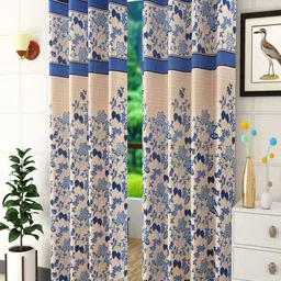 Homefab India Blue & Beige Set of 2 Floral Door Curtain-picture-17