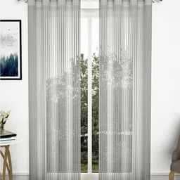 Story@home 2 Pcs Grey Striped Sheer Long Door Curtain-45