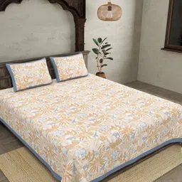 JAIPUR FABRIC Brown & White Ethnic Motifs Cotton 300 TC King Bedsheet with 2 Pillow Covers-5